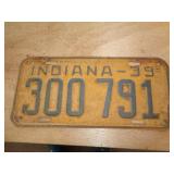 1939 INDIANA LICENSE PLATE
