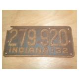 1932 INDIANA LICENSE PLATE