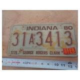 1980  INDIANA LICENSE PLATE
