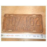 1938  INDIANA LICENSE PLATE