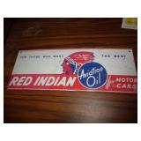 METAL SIGN 4 1/4'X11 1/2' RED INDIAN AVIATION OIL