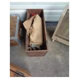 WOOD BOX W BURLAP SACKS / CP