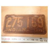 1934  INDIANA LICENSE PLATE