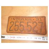 1931  INDIANA LICENSE PLATE