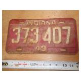 1949  INDIANA LICENSE PLATE