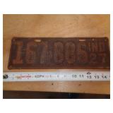 1927  INDIANA LICENSE PLATE