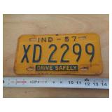 1957  INDIANA LICENSE PLATE