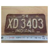 1954  INDIANA LICENSE PLATE