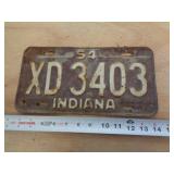 1954  INDIANA LICENSE PLATE