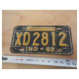 1962  INDIANA LICENSE PLATE