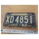 1960  INDIANA LICENSE PLATE