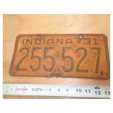1931  INDIANA LICENSE PLATE