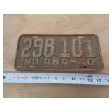1940  INDIANA LICENSE PLATE