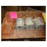 PINK GLASS BUTTER DISH & MILK BOTTLE VASES PINK GLASS BUTTER DISH & MILK BOTTLE VASES