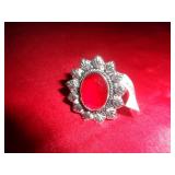 GERMAN SILVER RING - GARNET SZ 9