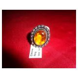 GERMAN SILVER RING - CITRINE SZ 6