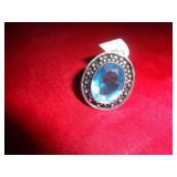 GERMAN SILVER RING - BLUE TOPAZ SZ 8