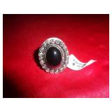 GERMAN SILVER RING - BLACK ONYX SZ 8
