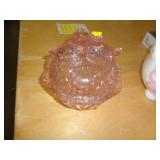 PINK GLASS FOOTED COVERED BOWL