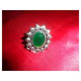 GERMAN SILVER RING - GREEN EMERALD SZ 8