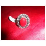GERMAN SILVER RING - RED CORAL SZ 7