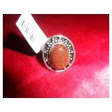 GERMAN SILVER RING - RED SUN STONE SZ 8
