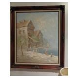 BEACH SCENE OIL ON CANVAS 24X28 / FR
