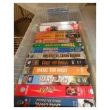 VHS TAPES IN SMALL TOTES W LIDS / MOSTLY WESTERNS