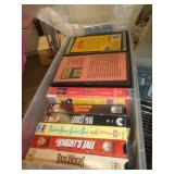 VHS TAPES IN SMALL TOTES W LIDS / MOSTLY WESTERNS