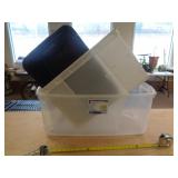 2- TOTES & 1 PLASTIC BOX / NO LIDS