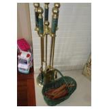 MARBLE & BRASS FIRE PLACE TOOLS & WOOD / LR