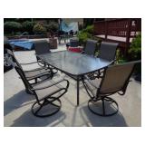 72"X42" PATIO TABLE & 6 NEW ROCKER SWIVEL CHAIRS