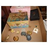 JEWELRY BOX W JEWELRY & SCOUT ITEMS