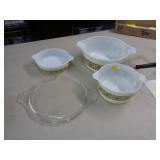3 - PYREX VERDE SQUARE BOWLS