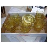 YELLOW DEPRESSION GLASS CUPS & SAUCERS