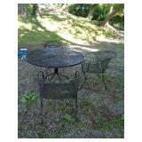 METAL PATIO TABLE W 4 CHAIRS 28'TX 46' ACROSS /P