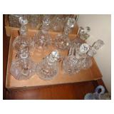 CLEAR GLASS CRUETS / SOME CRYSTAL / 8 PIECES / BW