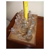 CLEAR GLASS CRUETS / SOME CRYSTAL 11 PIECES / BW