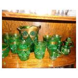 15 PIECES / PROBABLY NORTHWOOD / GREEN GLASS