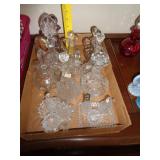 11 MIXED GLASS CRUETS / BW