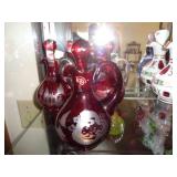3 RED BOHEMIAN GLASS CRUETS / CRC2