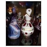 2 CRUETS / PURPLE SLAG GLASS IMPERIAL & CRANBERRY