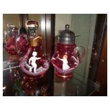 2 ROSE GLASS CRUETS / SERVERS / PROB FENTON CRC2