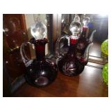 2 ETCHED RUBY GLASS CRUETS / CRC2
