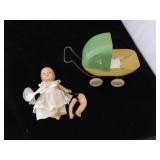 OLD DOLL WITH METAL BUGGY / LR