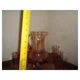 PINK DEPRESSION GLASSWARE / PITCHER & 6 GLASSES