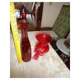 2 ETCHED RED BOHEMIAN GLASS ITEMS