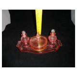 PINK DEPRESSION GLASS VANITY SET