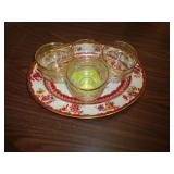 VINTAGE TIN PLATTER & GLASS BOWLS