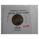 1859 C / N INDIAN HEAD CENT /DATE BARELY READABLE